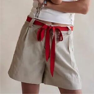 Free People 6 Shorts Perfect Prep Trouser Shorts pockets linen blend Light Sand